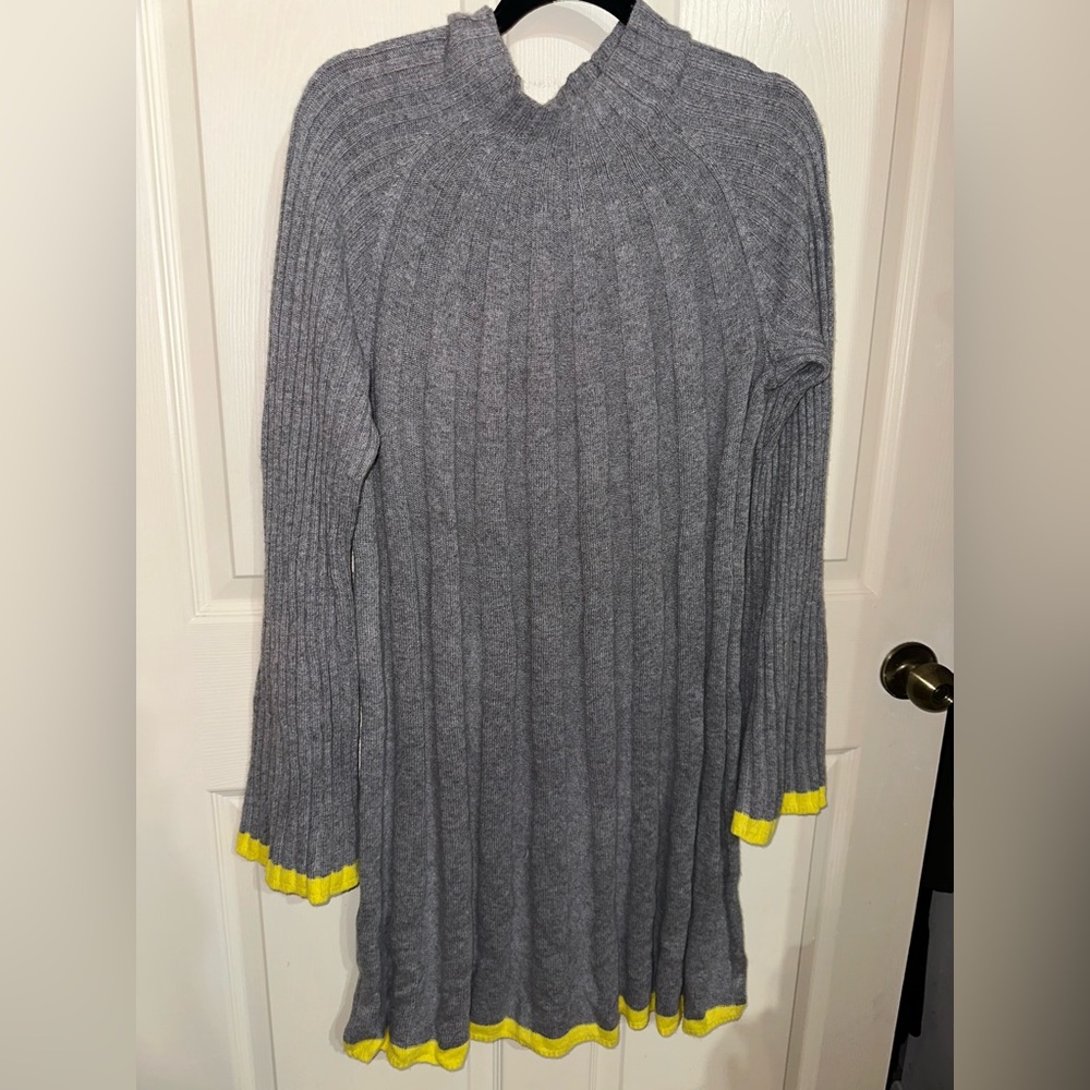 Anthropologie Gray and Yellow Long Sleeve Alpaca blend Dress L NWT winter fall